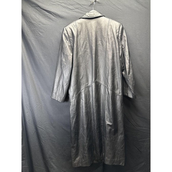 Vintage Donna Pelle‎ Leather Coat Womens Medium Black Long Trench Overcoat 90s - Picture 7 of 12